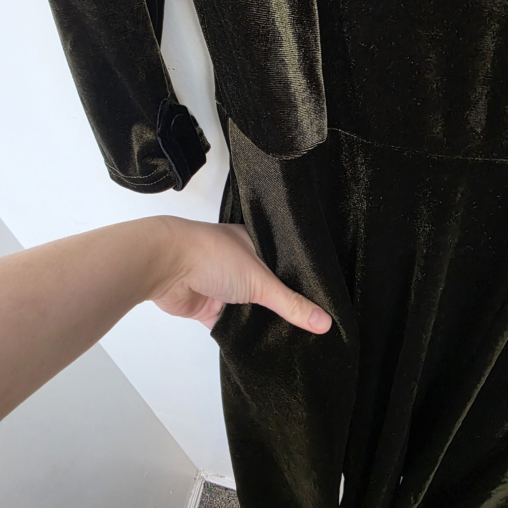Unique Vintage Green Velvet Bow Devin 3/4 Sleeve Pin Up Swing Midi Dress XL - Picture 8 of 13